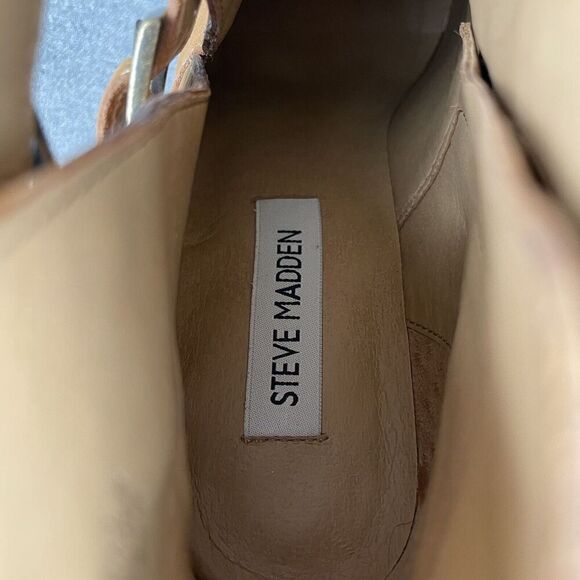 Steve Madden Boots Womens 8.5 Tan Leather Buckle Heel Boho Western Cowgirl Ankle - Picture 13 of 16
